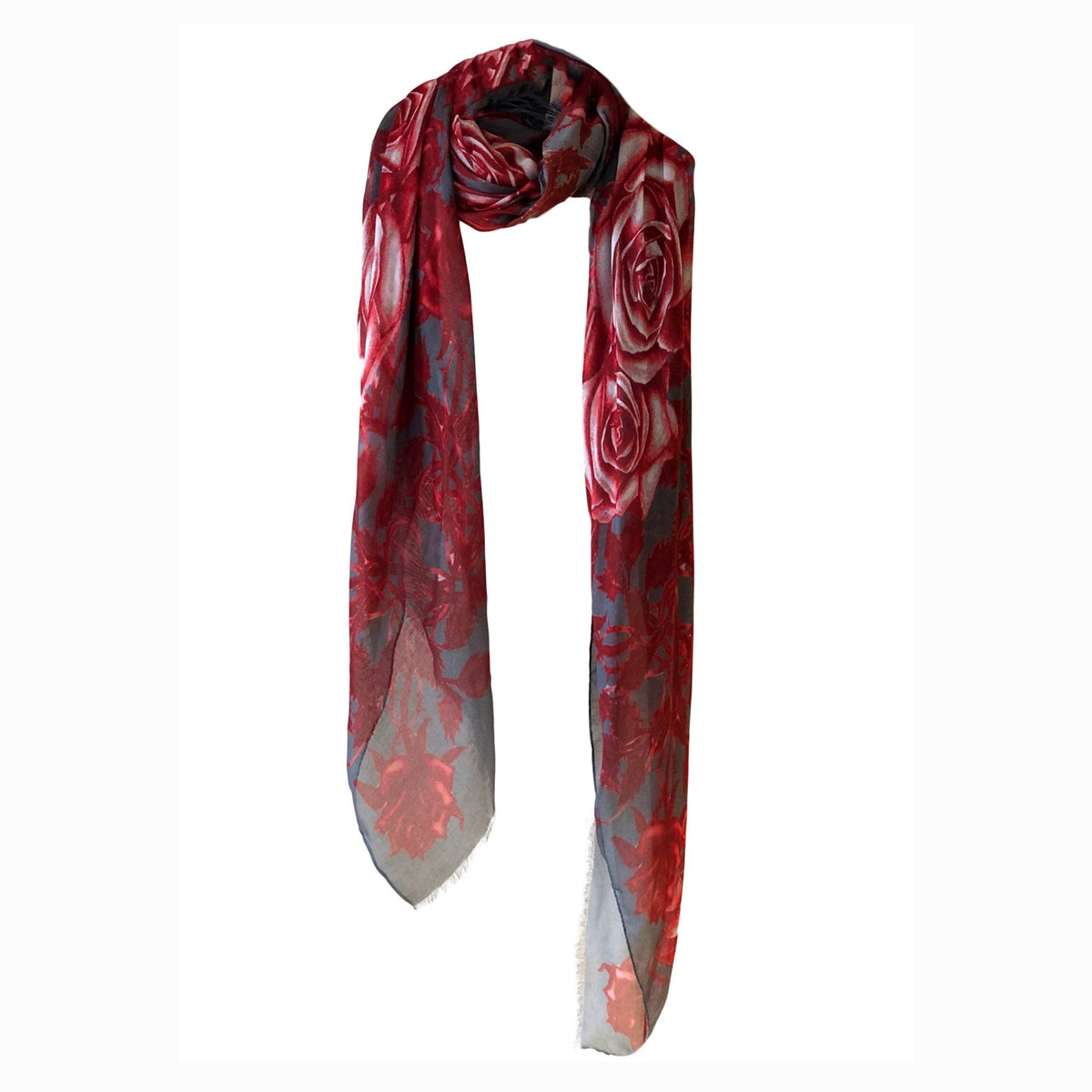 Vine Roses Grey & Red | Satin Silk - Mila+Mate