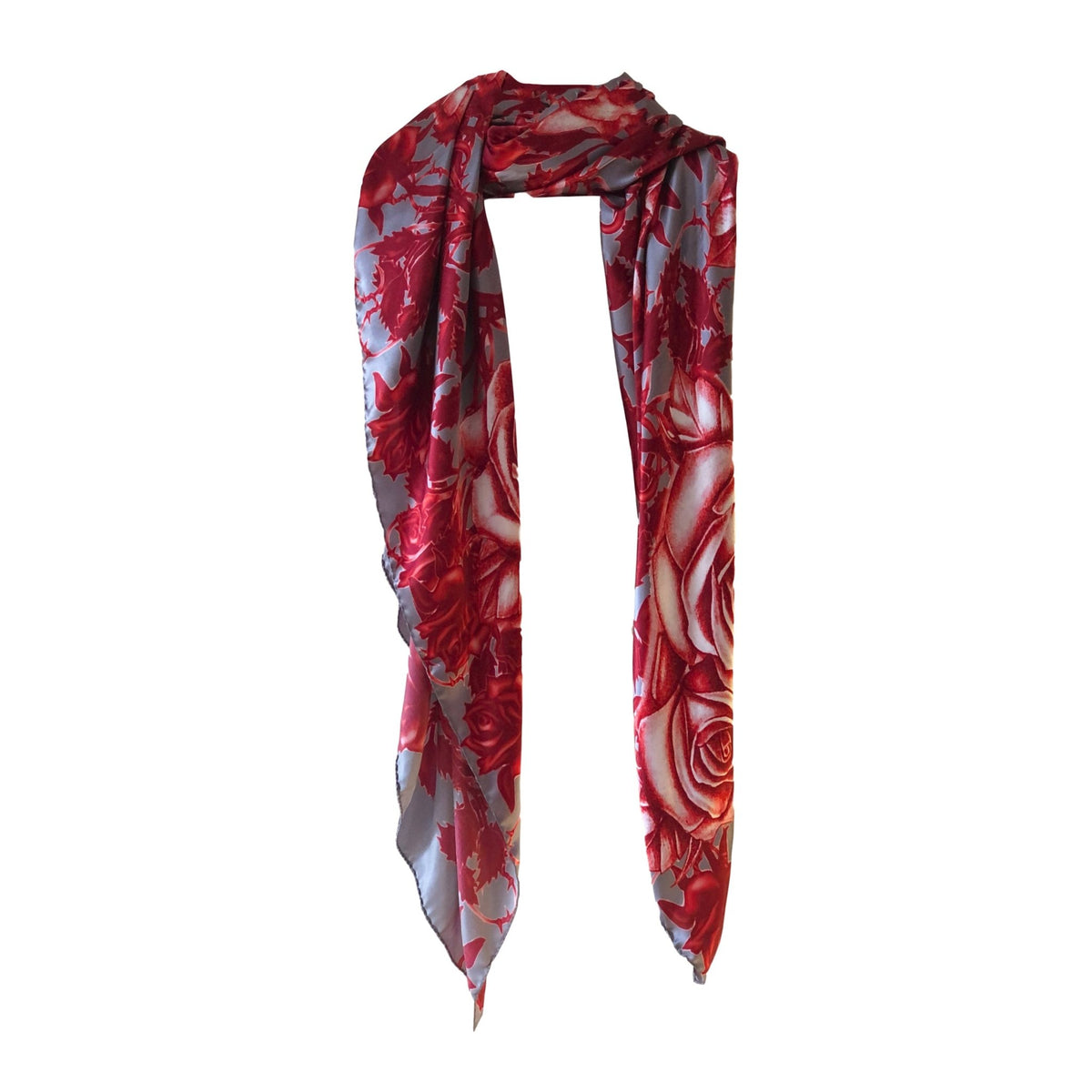 Vine Roses Grey & Red | Satin Silk - Mila+Mate