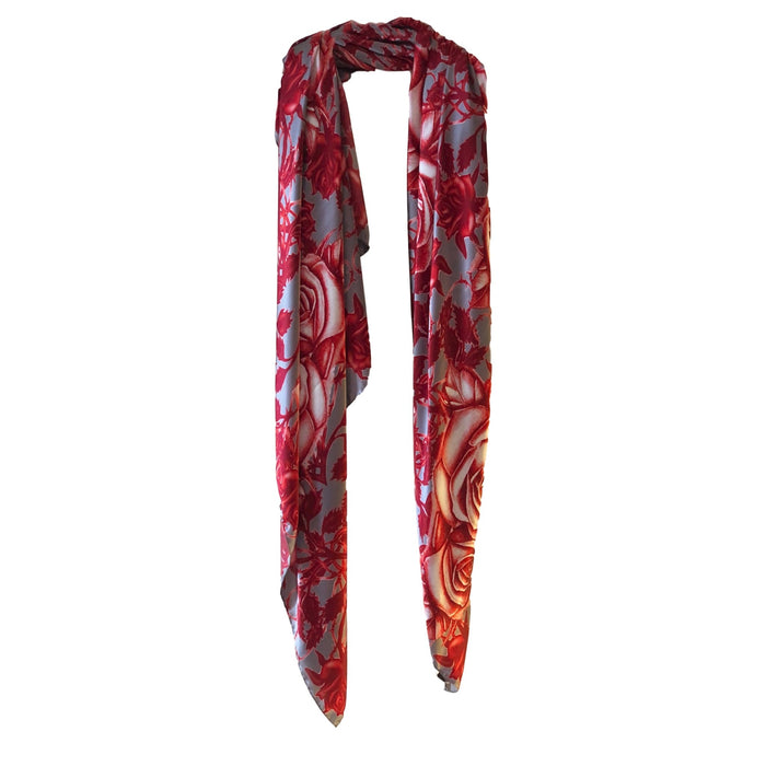 Vine Roses Grey & Red | Satin Silk - Mila+Mate